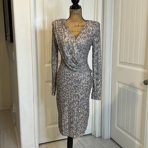 Sparkly Grey Sequins ruffle knee length long sleeve dress by rica…